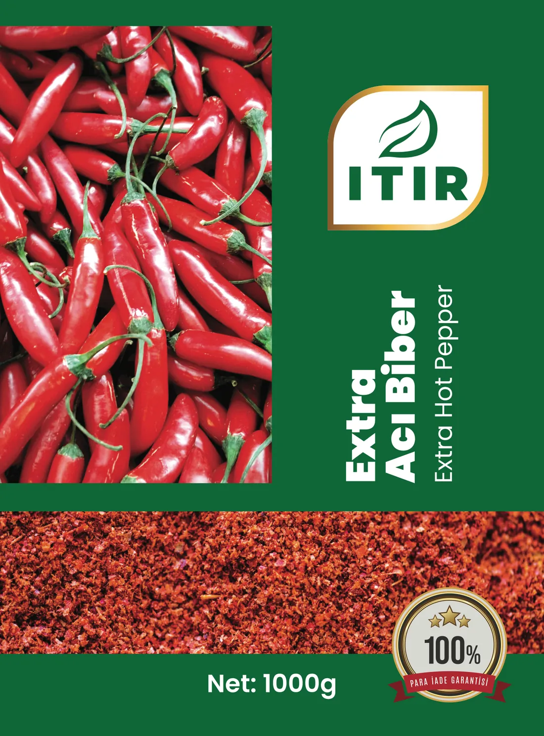 Itır Extra Acı Biber ambalajı – 1000 g